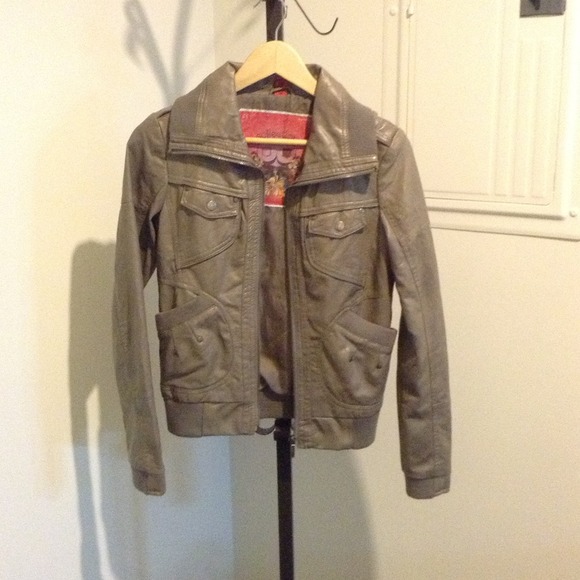 Faux taupe leather jacket