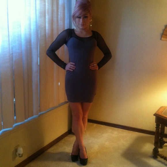 Grey & Black Mesh Party Dress