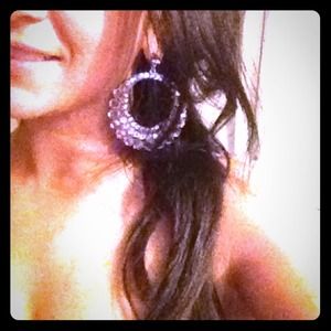 Door knocker style earring with multiple crystals