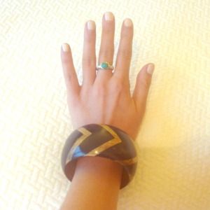 Handmade Black & Wood Chevron Bangle