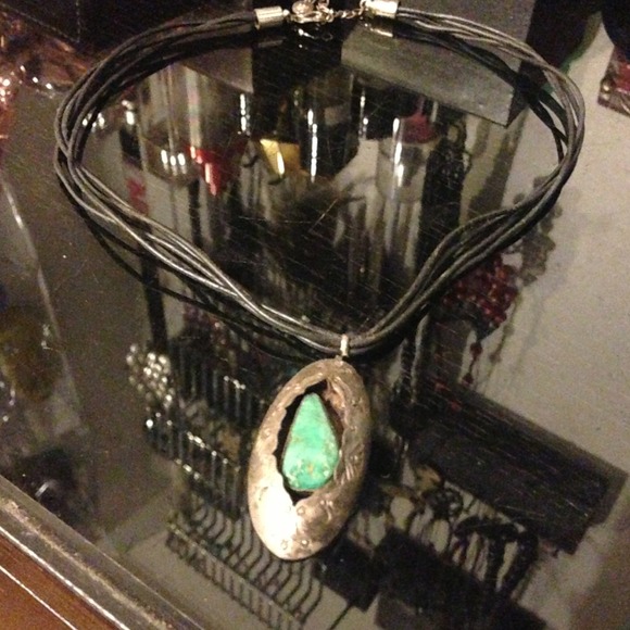 Vintage leather rope sterling silver and turquoise