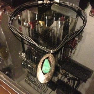 Vintage leather rope sterling silver and turquoise