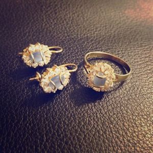 REDUCED-Gold set- with blue and clear stones