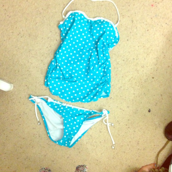 blue and white polka for tankini