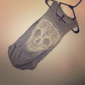 Heather grey crochet skull muscle tank