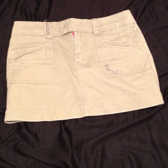 Green khaki studded mini skirt