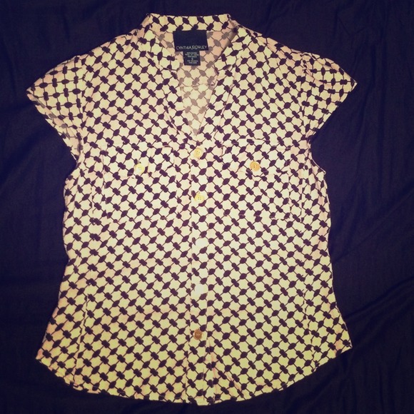 TRADEDCream and blue printed button down