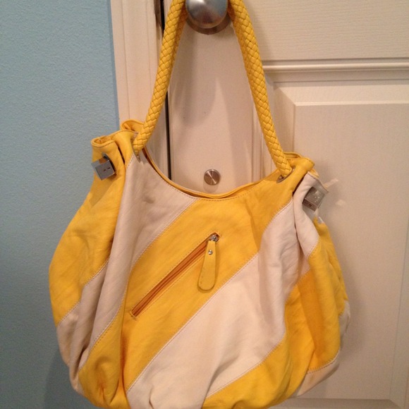 Yellow and white striped purse