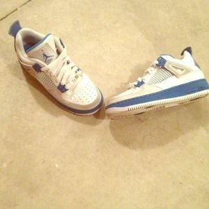 Blue, grey, and white Jordan's