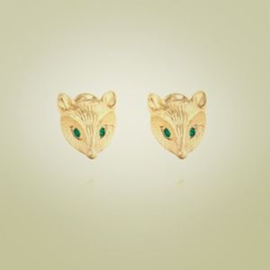 Fox Earring Studs with Emerald Eyes