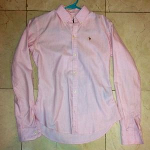 Pink Stripe Ralph Lauren Long Sleeve Dress Shirt