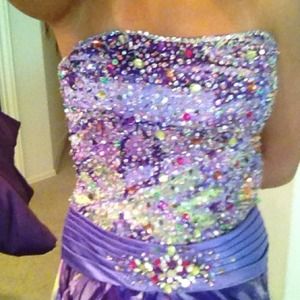 Purple sequins long prom dress