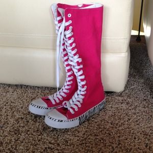 Pink/Zebra calf high tennis shoes.