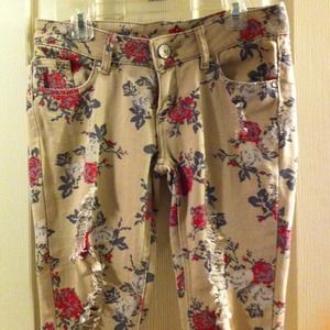 Floral distressed skinny jeans