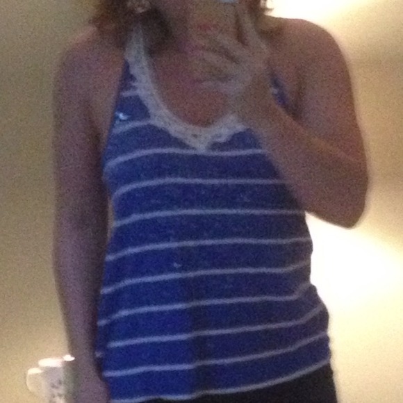 Express blue sequin crochet tank - Picture 4 of 5