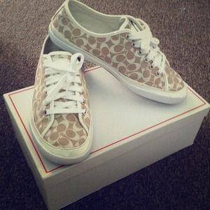 Tan and beige coach shoes