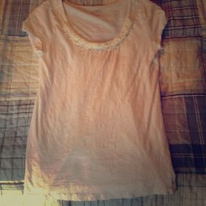 White scoop neck tee with braided white beads