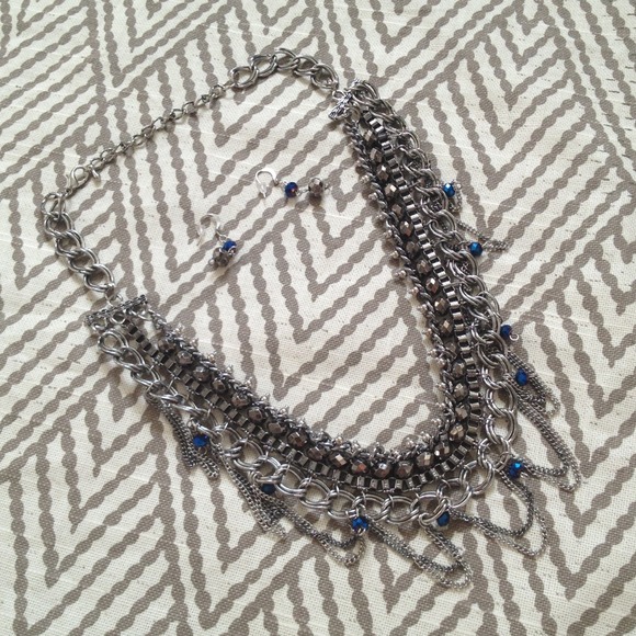 NEW Silver Beaded Chain Draped Statement Necklace - Picture 3 of 4