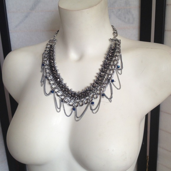 NEW Silver Beaded Chain Draped Statement Necklace - Picture 4 of 4