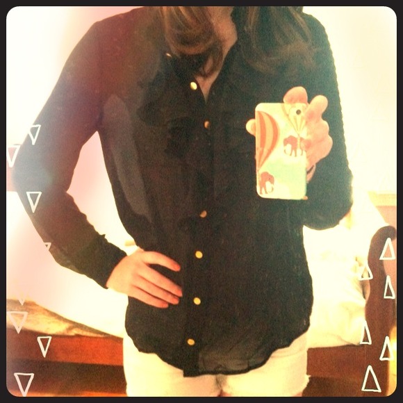 Sheer, black, fancy button-up (NWOT)