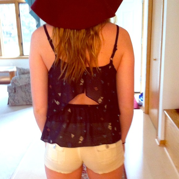 Cutout back navy blue tank top