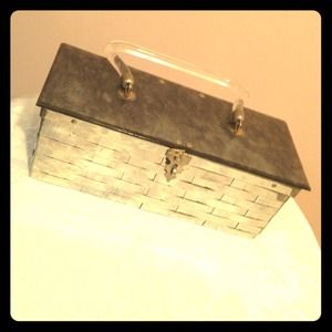 Vintage metal basket purse with gold lining