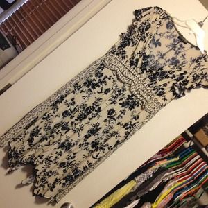 Off white and navy blue dress