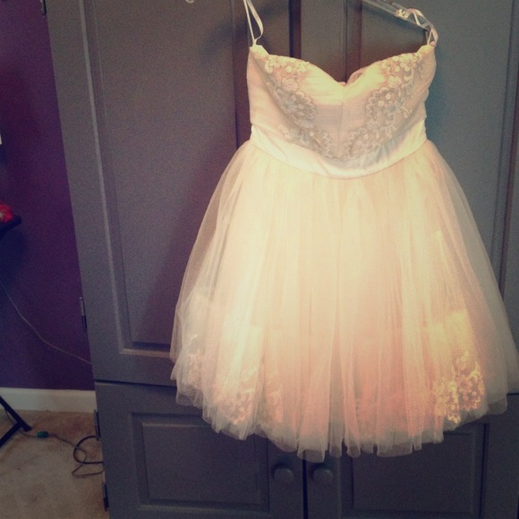 Ivory and gold colored prom dress