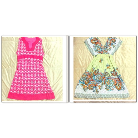Sold in a bundle pink eyelet &yellow aztec dresses