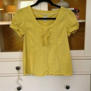 Yellow ruffle front blouse