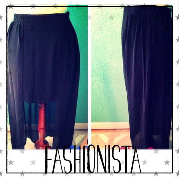 Dresses & Skirts - Brand New Black Mini skirt with maxi sheer overlay