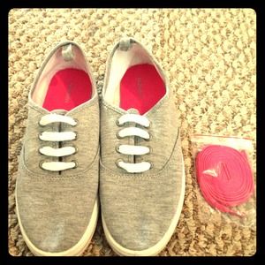 Old navy, gray shoes. Pink laces also.