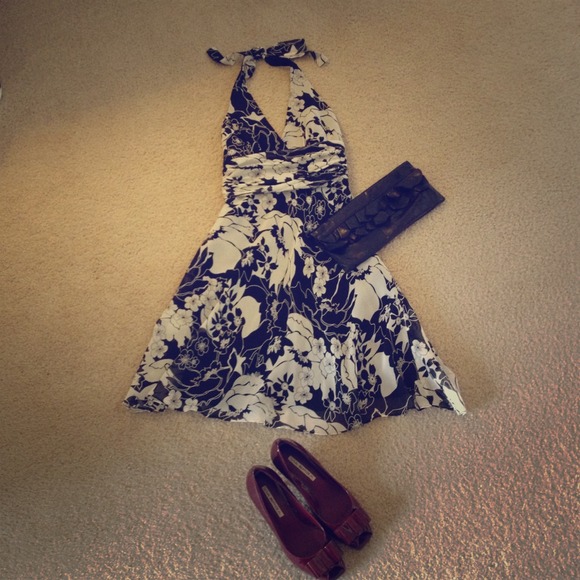 BCBG Max Azria Black & White Floral Halter Dress - Picture 1 of 3