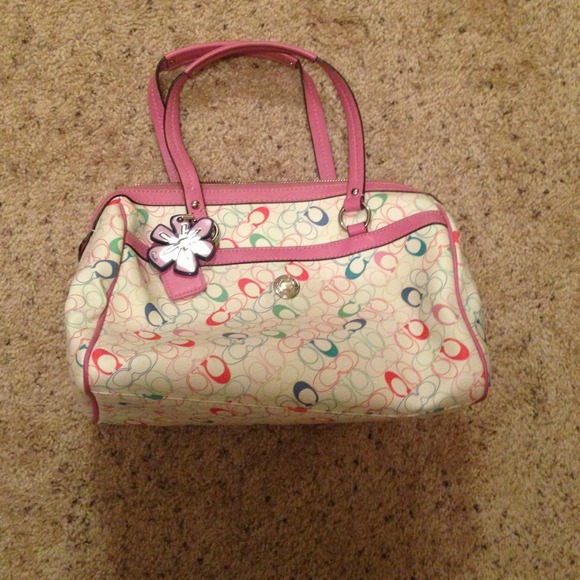 Coach Handbags - Multicolor logo speedy style purse w/ flower charm