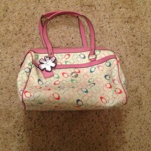 Multicolor logo speedy style purse w/ flower charm
