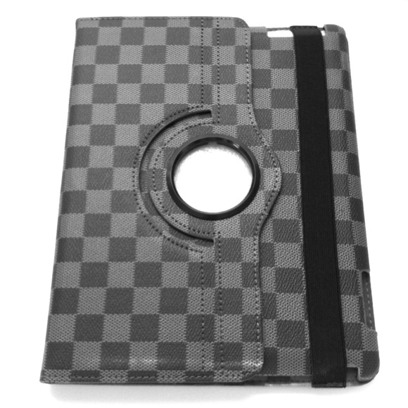 ipad4th 3 2 360 Rotating Checkered Case Cover Grey - Picture 1 of 4
