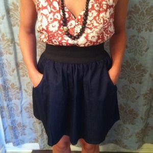 Short Denim Look Skirt with Pockets