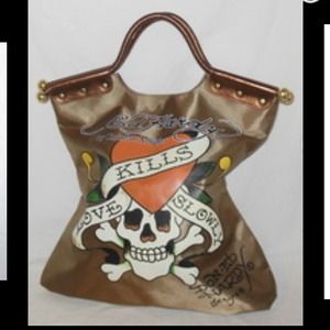 Ed Hardy "Kills, Love, Slowly" Bronze Purse