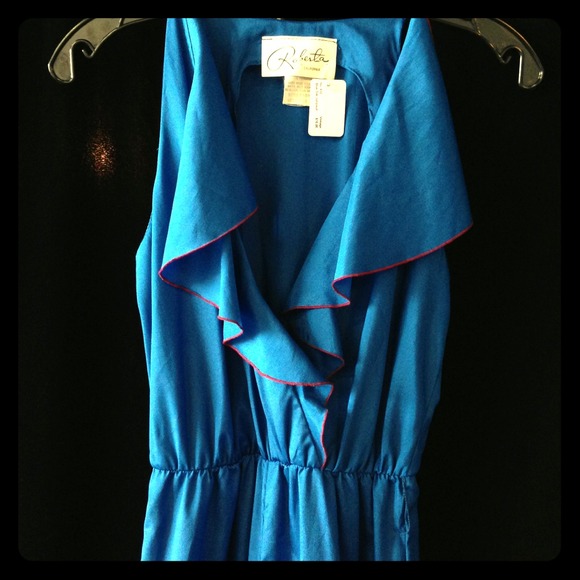 Vintage Blue Ruffled Jumpsuit