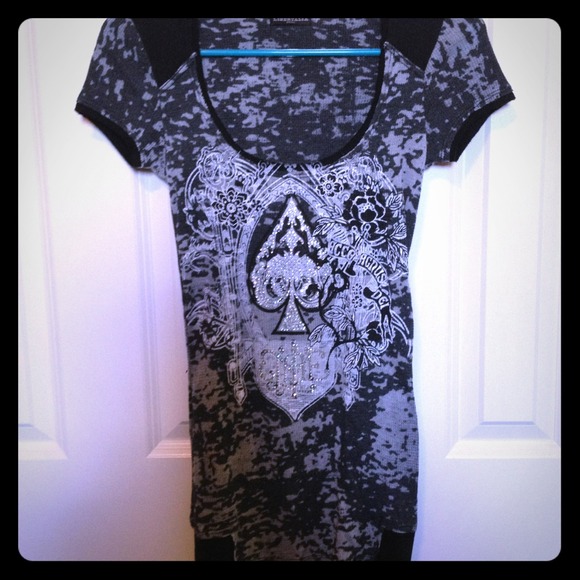 Grey Hooded Tee with Crystals - Picture 1 of 4