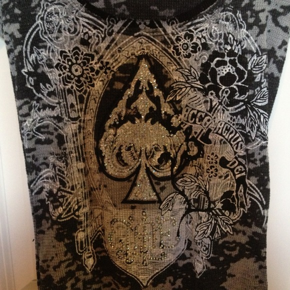 Grey Hooded Tee with Crystals - Picture 2 of 4