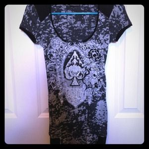 Grey Hooded Tee with Crystals