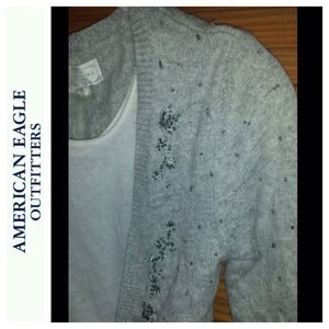 American Eagle Cardigan. Heather Gray w/ beading.