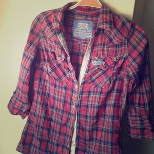 On Reserve--Superdry pink plaid shirt size small