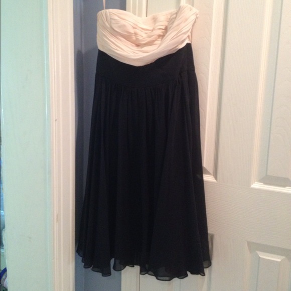 Eci Silk Strapless Black and Ivory Dress