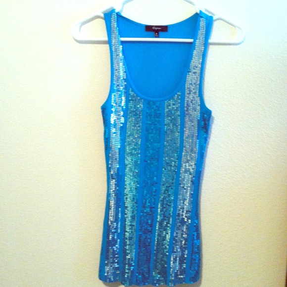 Express blue sequin top.