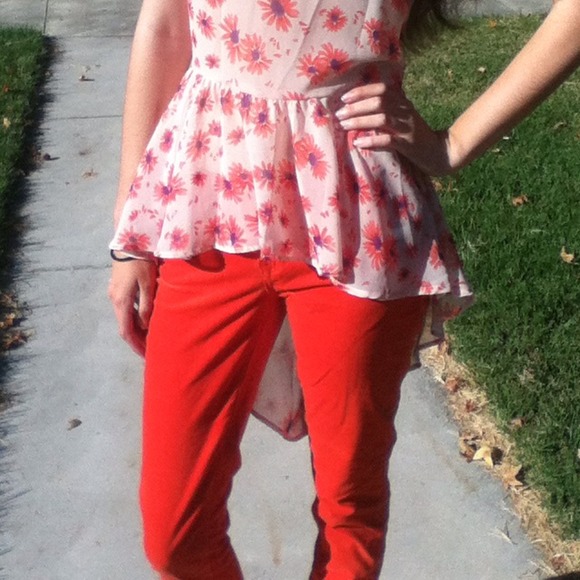 Vintage Y2K Dollhouse Rocker Skinny Ribbed Corduroy Bright Orange Neon Pants NWT