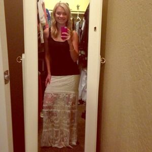 White Cream Lace High Low Maxi Skirt