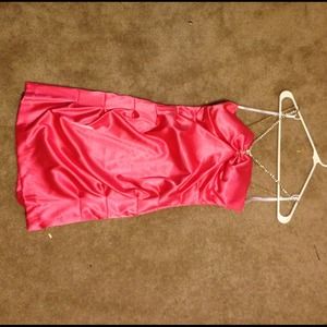 Pink with crystal strapped homecoming dress.