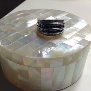 White Gold with real diamonds and sapphires ring.